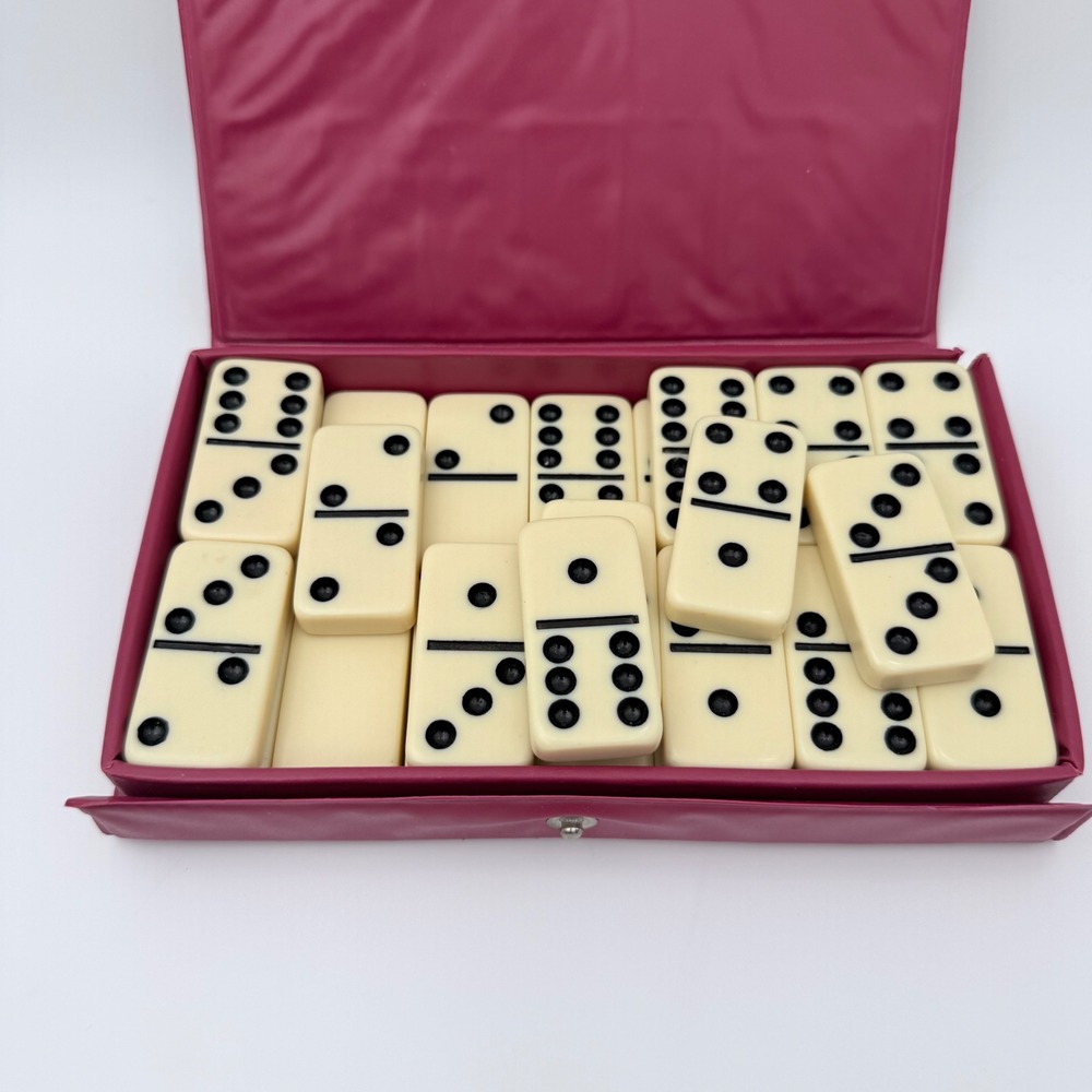 Cardinal Double Six Dominoes Set 28 Pieces Ivory Tiles Red Case - Picture 7 of 7